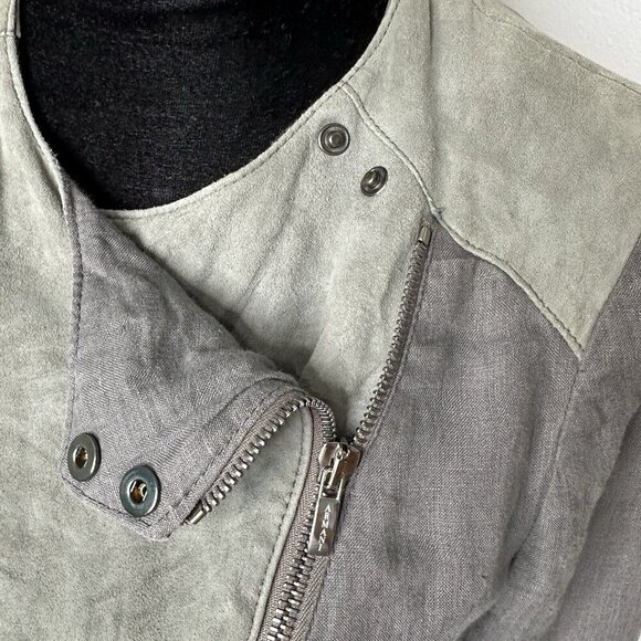 Armani Collezioni Linen Suede Jacket Size 4 Gray Full Zip Patchwork - Picture 13 of 15